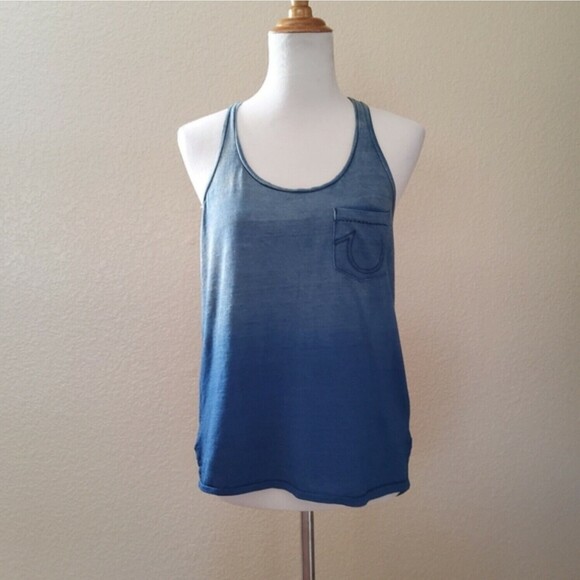 True Religion Jersey Knit Distressed Tank Top Size S Blue New - Picture 1 of 6